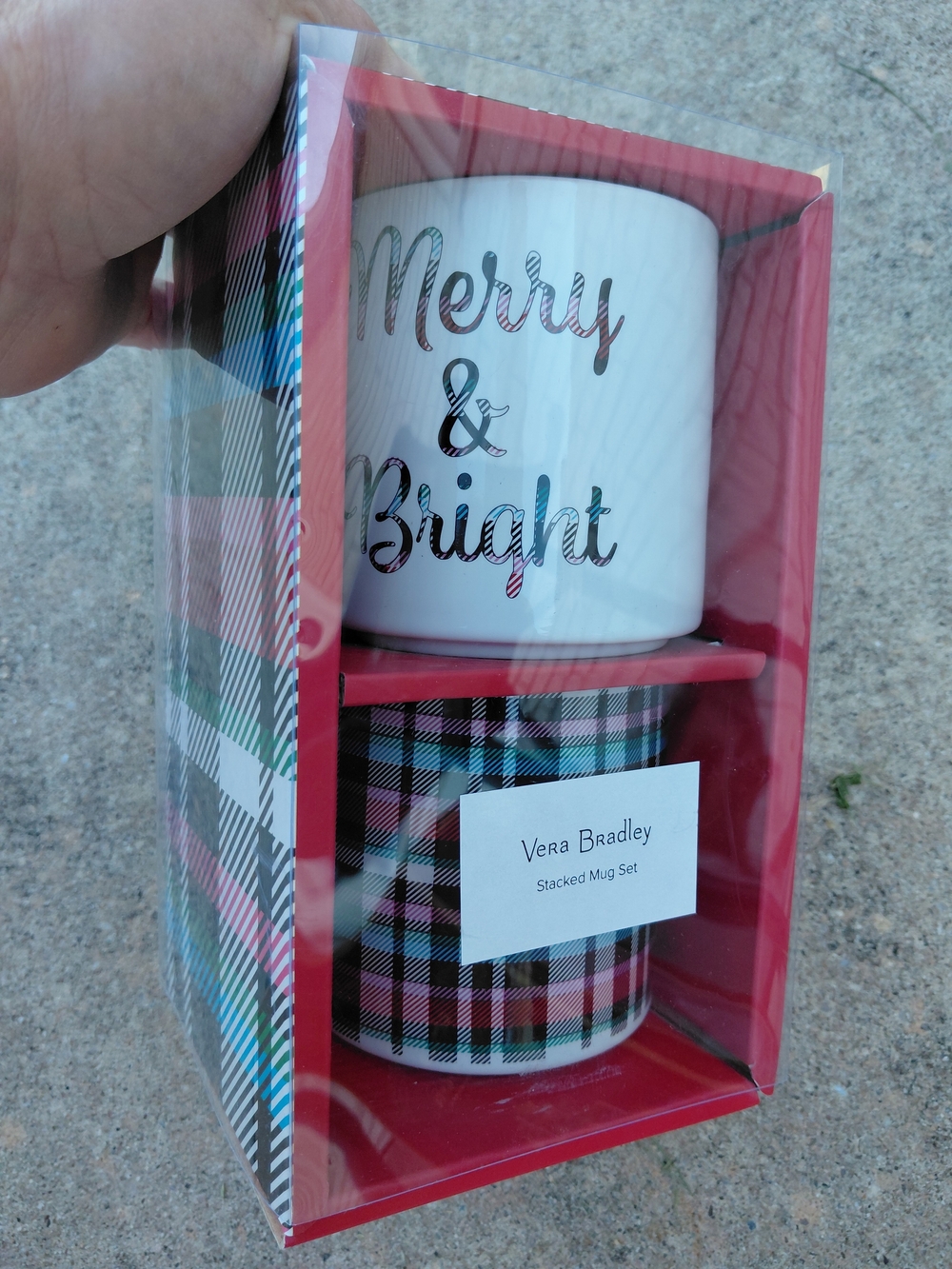 Vera Bradley Merry & Bright Plaid Stacked Mug Set